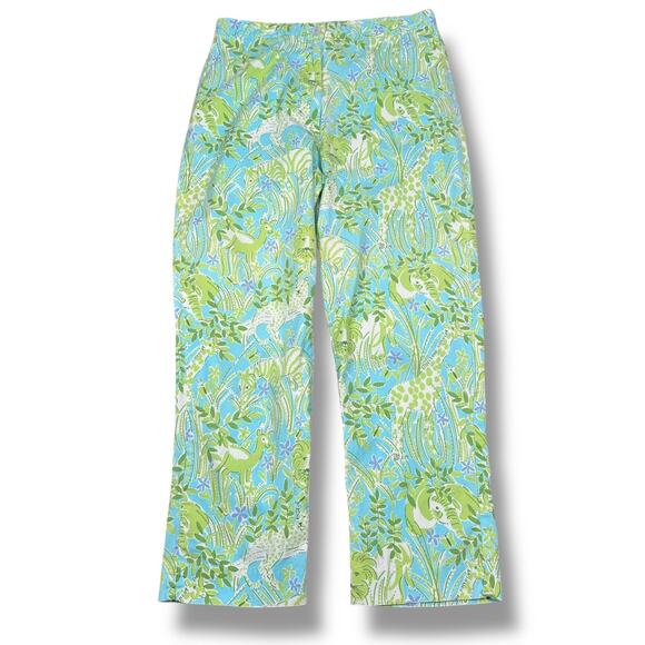 Vintage Lilly Pulitzer Capri Pants Women’s 2 Green Blue Giraffes Jungle Lion - Picture 1 of 7